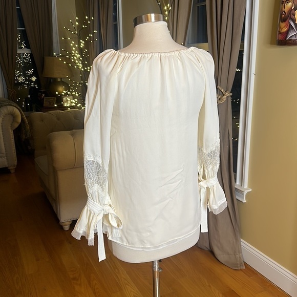 Tory Burch Christy Boat Neck, Lace Inset Long Sleeve Silk Blouse Small - Picture 12 of 12